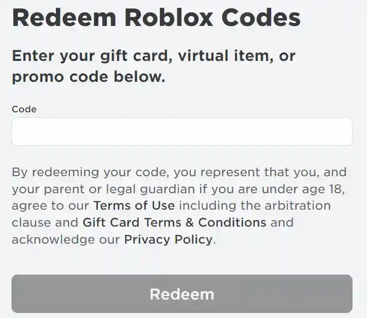 Reedem Robux gift card Roblox