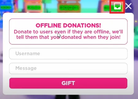 Inbox option in the Gifts option in Pls Donate